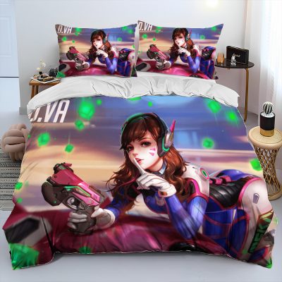 OW Overwatch Game Gamer DVA Comforter Bedding Set Duvet Cover Bed Set Quilt Cover Pillowcase King 20 - Overwatch Gifts